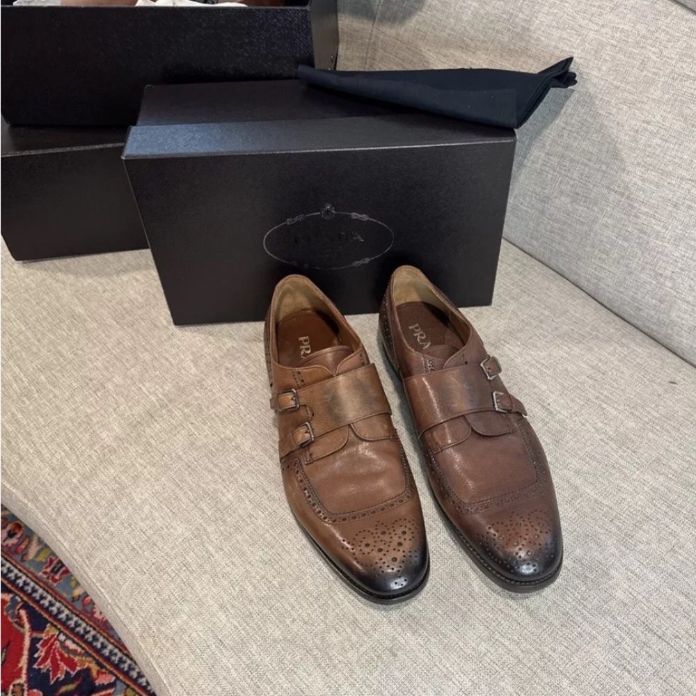 Brown Leather Double Monk Strap Shoes (worn once) $425